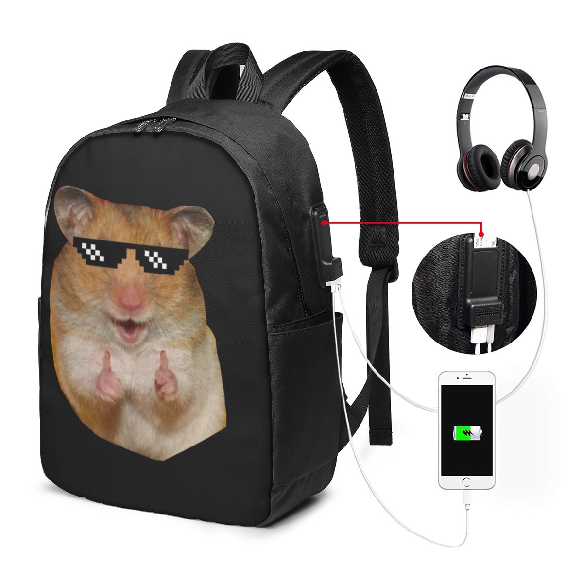 Womens Backpack - Funny Hamster Backpack Travel Notebook Bag
