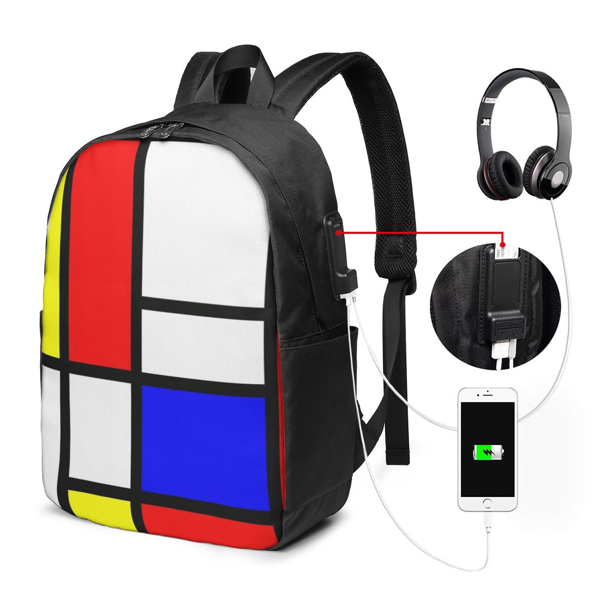 Womens Backpack - Piet Mondrian Composition Backpack Travel Notebook