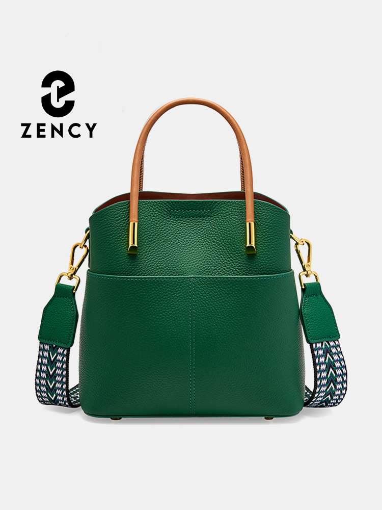 Women Bags Green - Zency Genuine Leather Top Quality Bucket