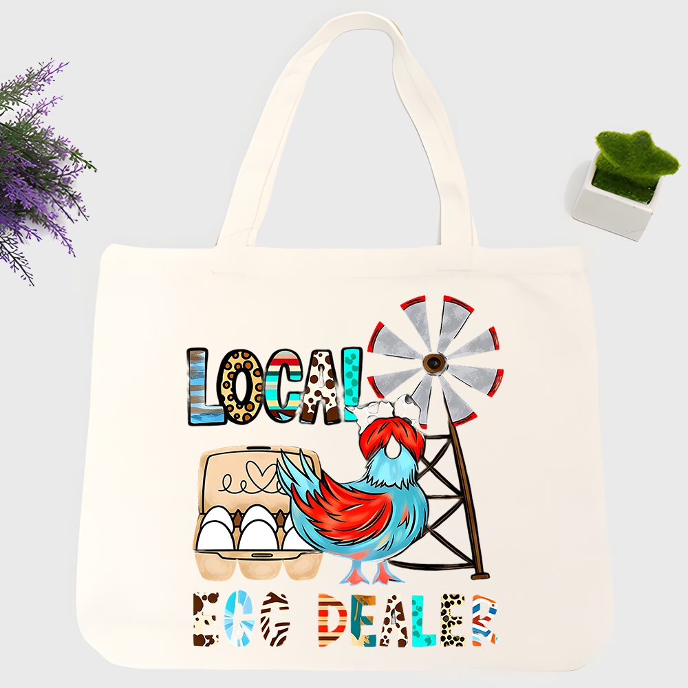Women Bags Farmers - chicken and windmill graphic canvas tote