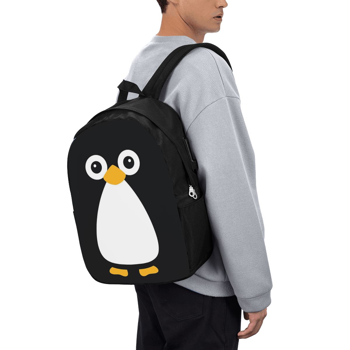 Womens Backpack - Cute Vector Penguin Backpack Travel Notebook