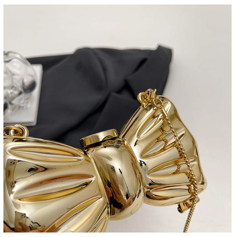 Glossy Gold Metal Bow Shaped M - Clutch Bag Evening review and price