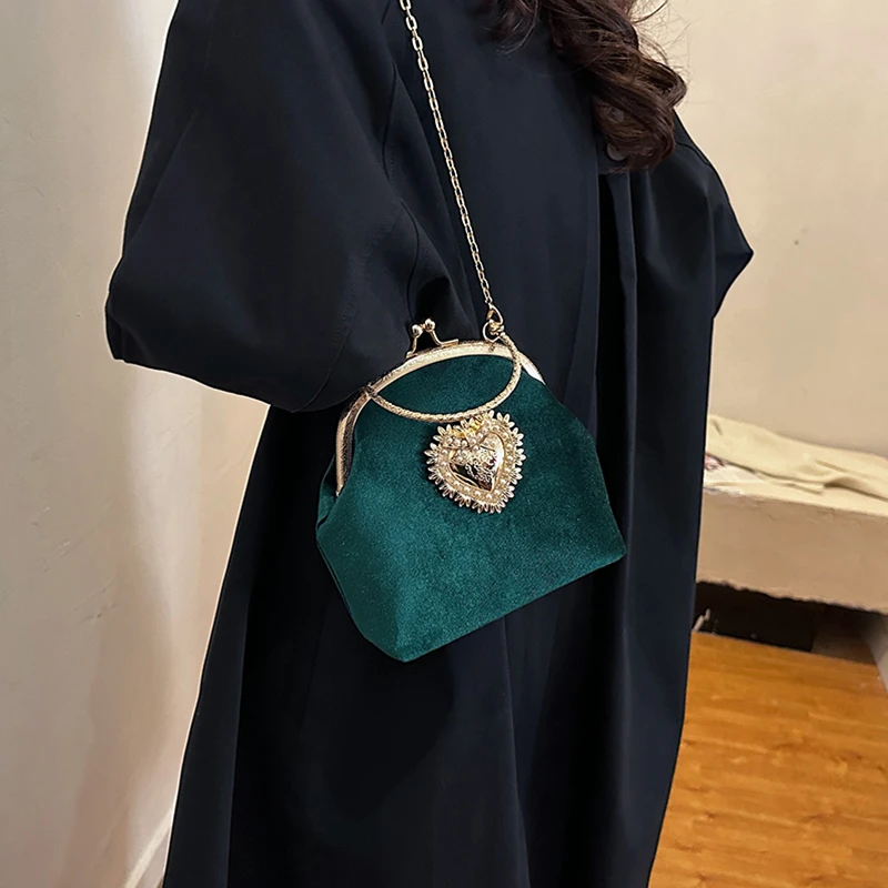 Chains Velvet Frame Heart Dinn - Women Bags For Sale review and price