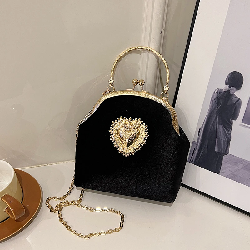Chains Velvet Frame Heart Dinn - Women Bags For Sale review and price