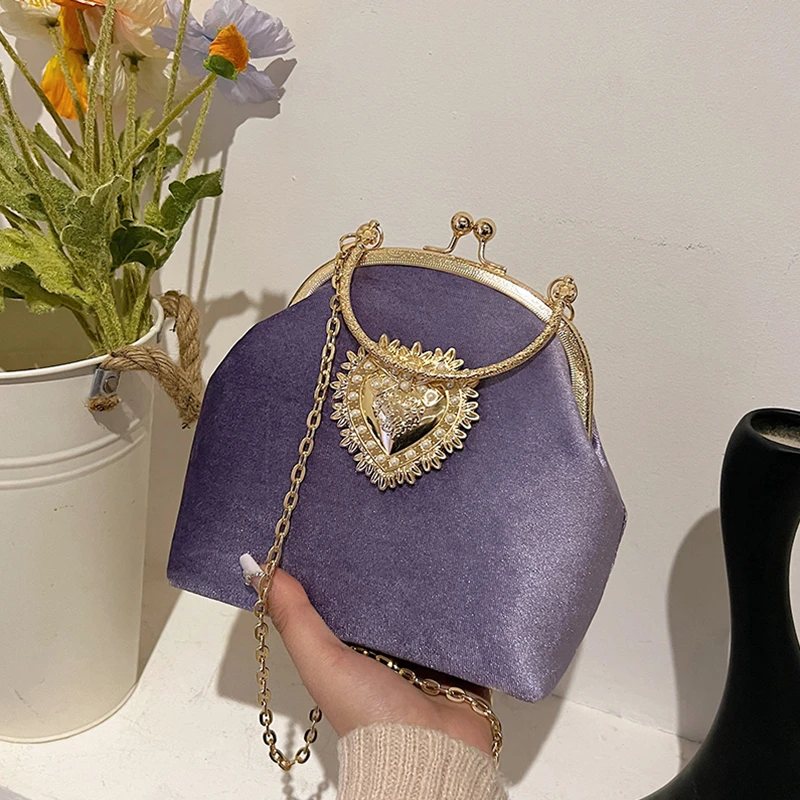 Chains Velvet Frame Heart Dinn - Women Bags For Sale review and price