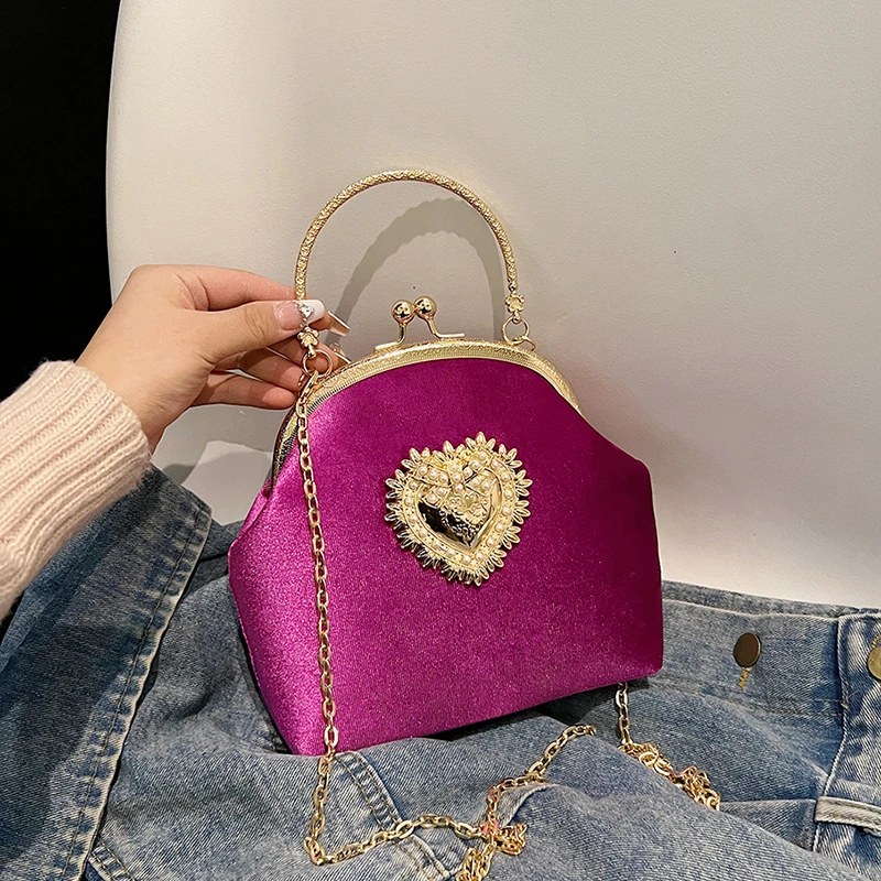 Chains Velvet Frame Heart Dinn - Women Bags For Sale review and price